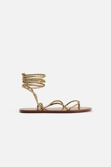 SANDÁLIA BAIXA ATADA - Ouro da Zara