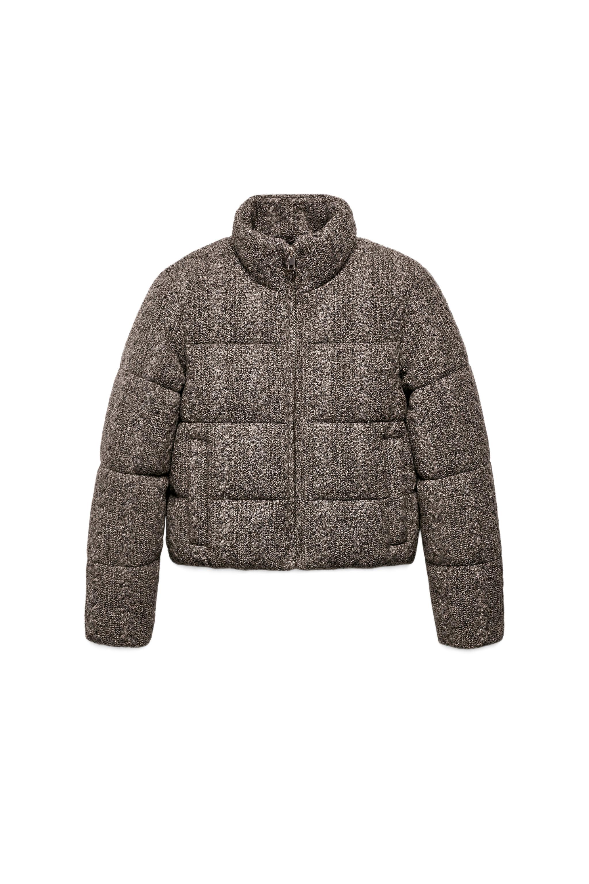 QUILTED CABLE KNIT BOMBER ANORAK WITH THERMAL INSULATION - Grey