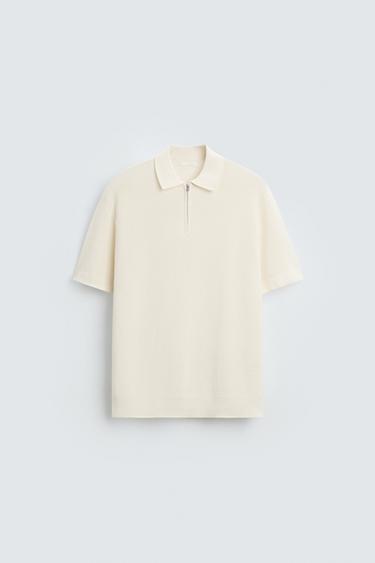 PEARL KNIT POLO SHIRT WITH ZIP - Ecru by Zara