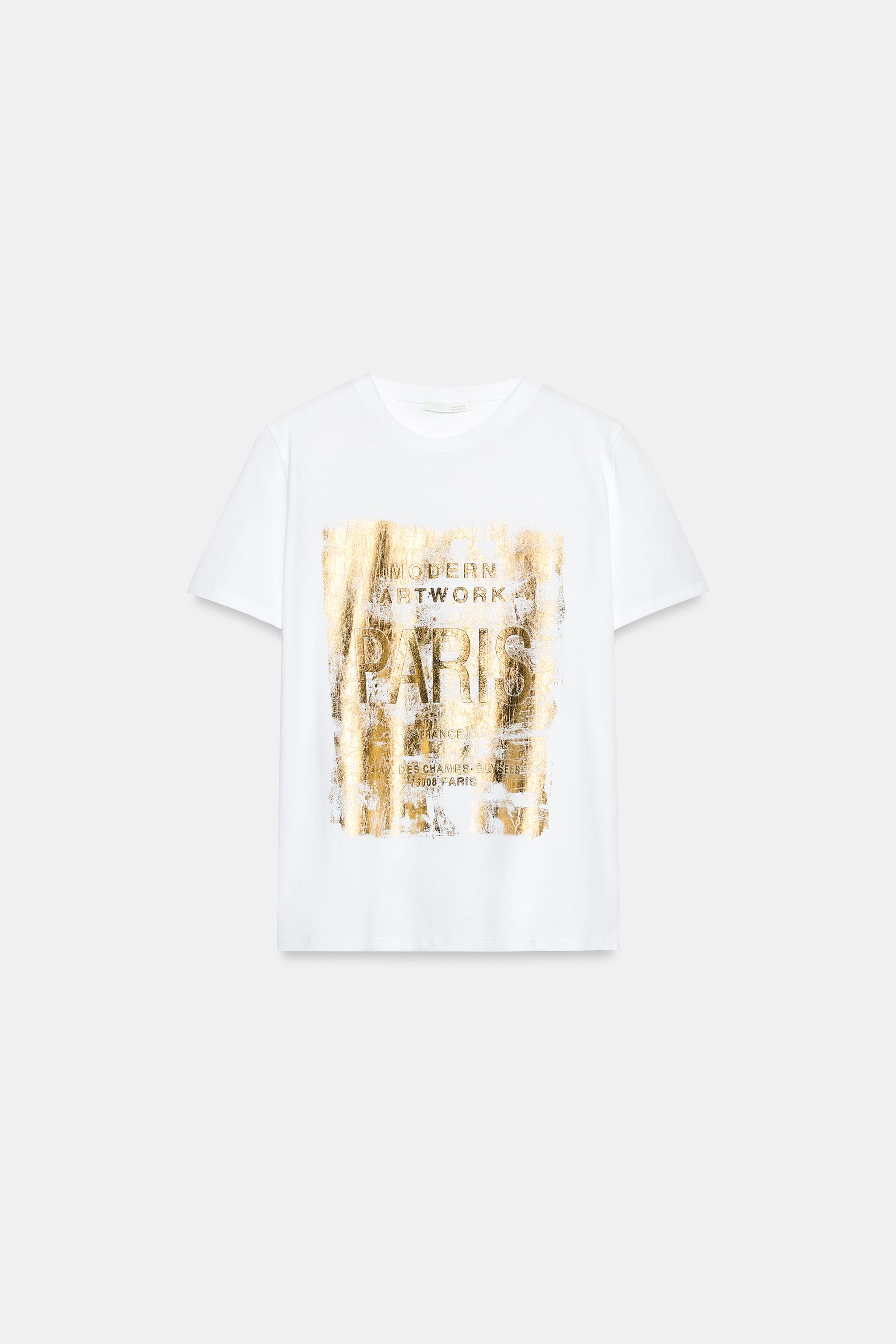 メタリックショートスリーブTシャツ - ゴールド | ZARA Japan / 日本