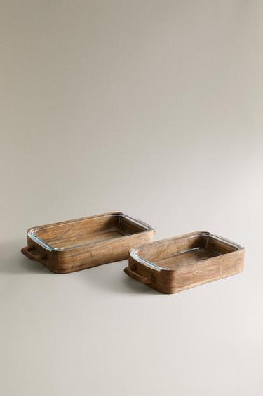 GLASS AND MANGO WOOD OVEN SERVING DISH - Light beige by Zara - Image 1