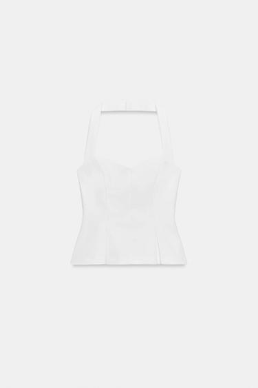HALTER NECK PLEATED TOP - White by Zara - Image 4