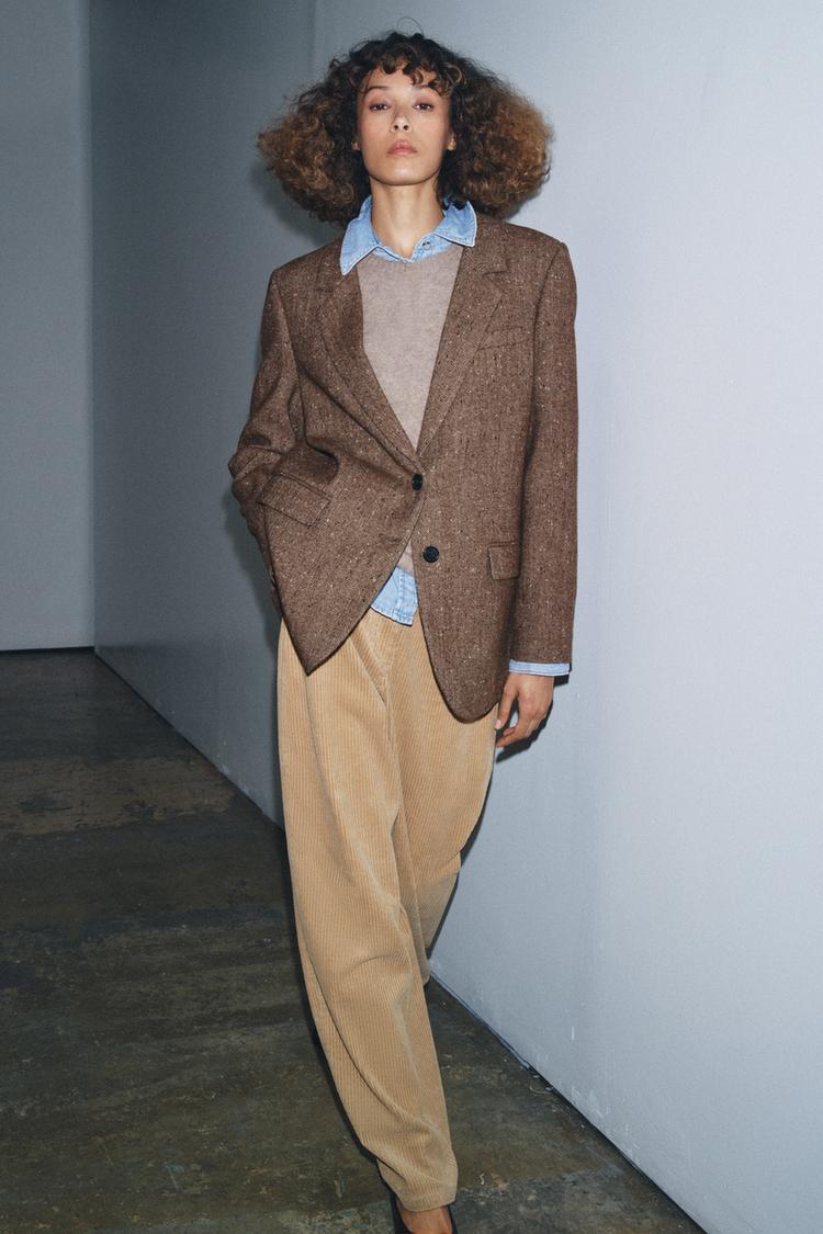 HERRINGBONE WOOL BLEND BLAZER ZW COLLECTION Light brown ZARA