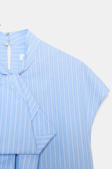 CHEMISE À RAYURES NŒUDS ZW COLLECTION - Blanc / Bleu ciel de Zara - Image 6