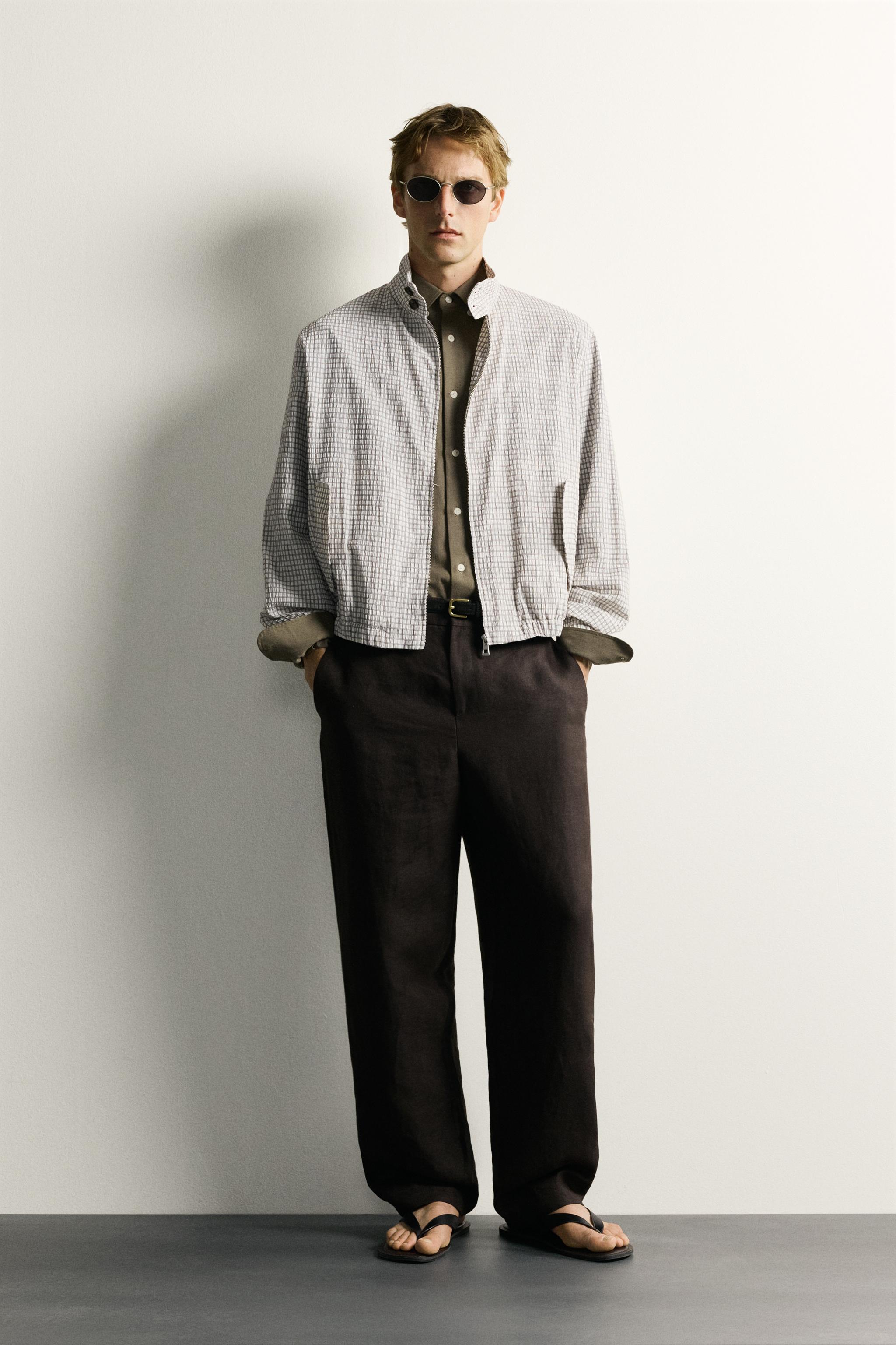 CROPPED FIT CHECKERED JACKET - Oyster-white | ZARA United States