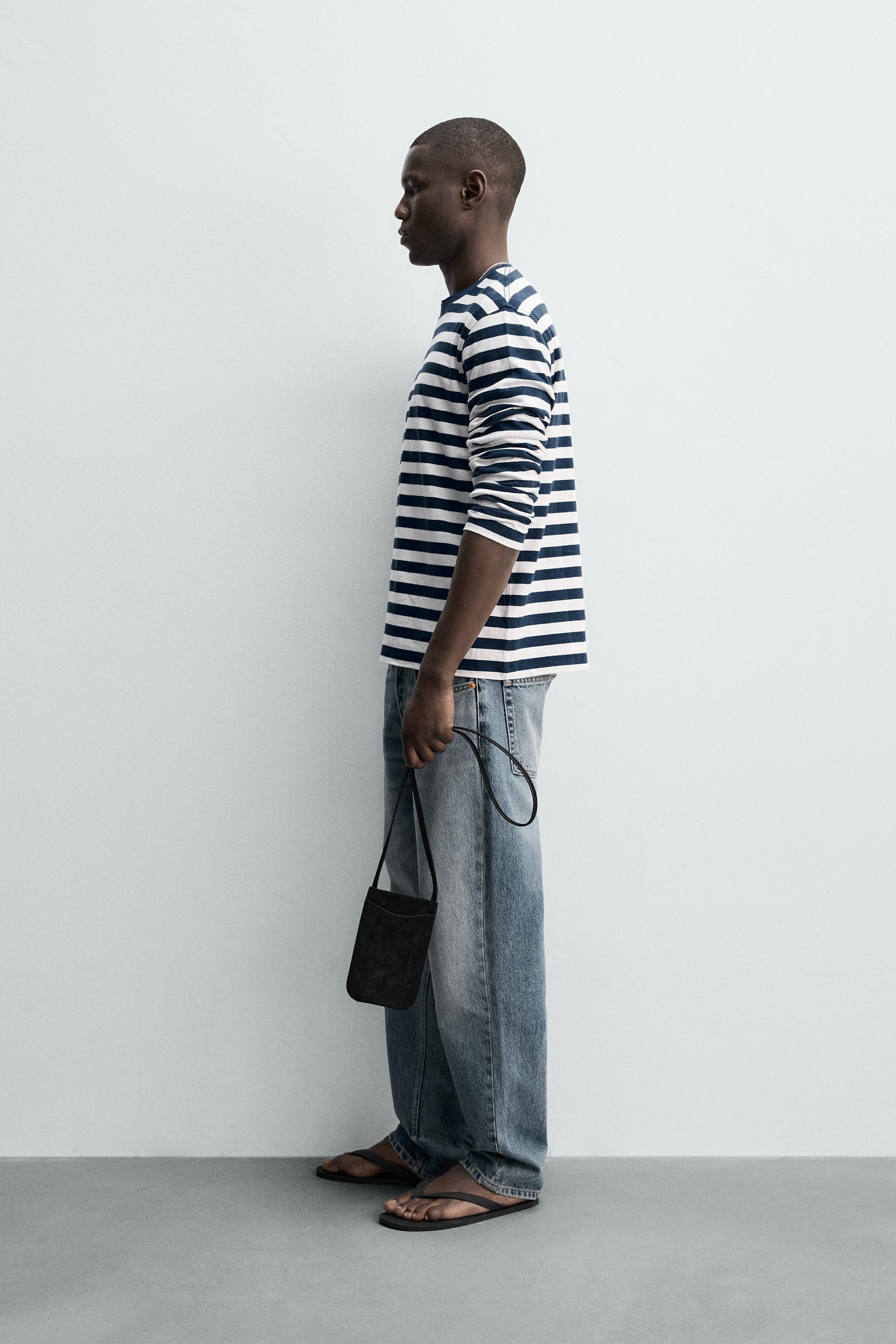 STRIPED LINEN COTTON BLEND LONG SLEEVE T-SHIRT
