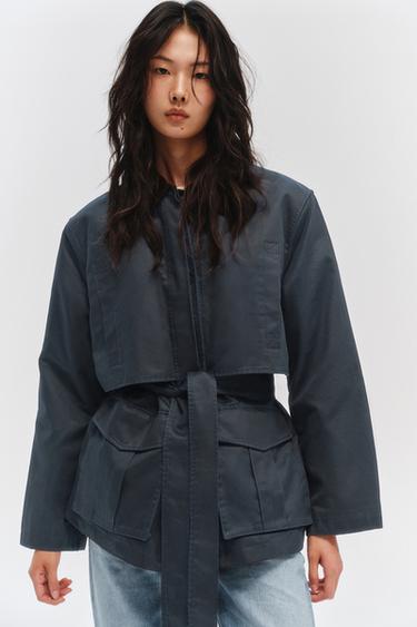 WAXED PARKA WITH CORDUROY COLLAR - Navy blue by Zara