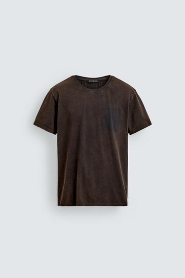 ФУТБОЛКА С НАДПИСЬЮ И ЭФФЕКТОМ ПОТЕРТОСТИ — КОРИЧНЕВЫЙ от Zara
