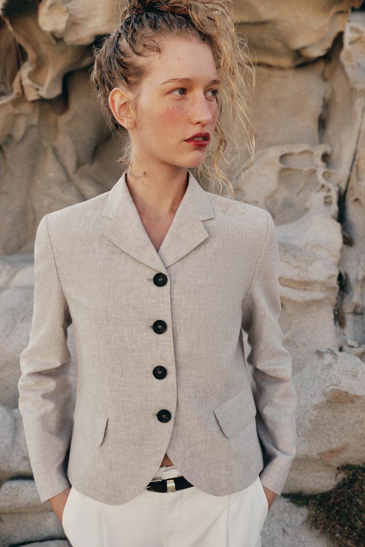 Blazer recto con pinzas de mezcla de lino 5