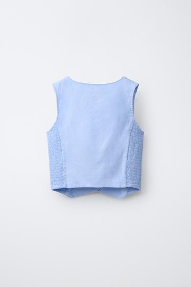 GILET NID D'ABEILLE AVEC LIN - Bleu ciel de Zara - Image 1