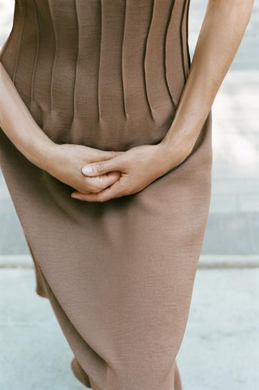 CORSETRY-INSPIRED MIDI DRESS - camel by Zara