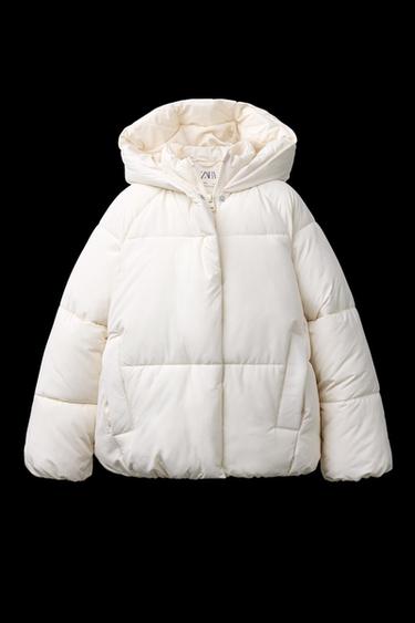Zara HOODED PUFFER JACKET - Ecru - Image 0