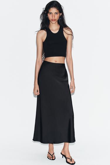SATIN MIDI SKIRT - Black by Zara
