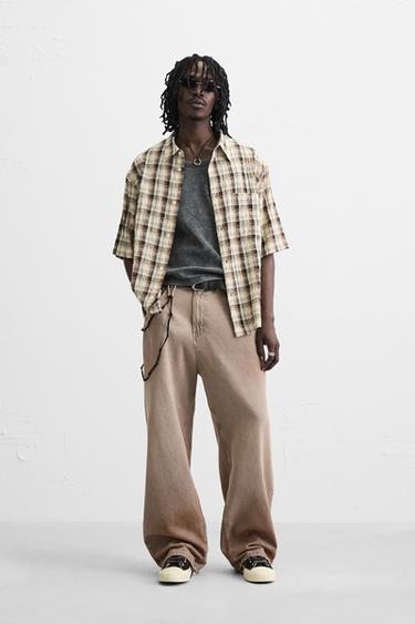 TEXTURED CHECK SHIRT - Brown-Blue by Zara - Image 0