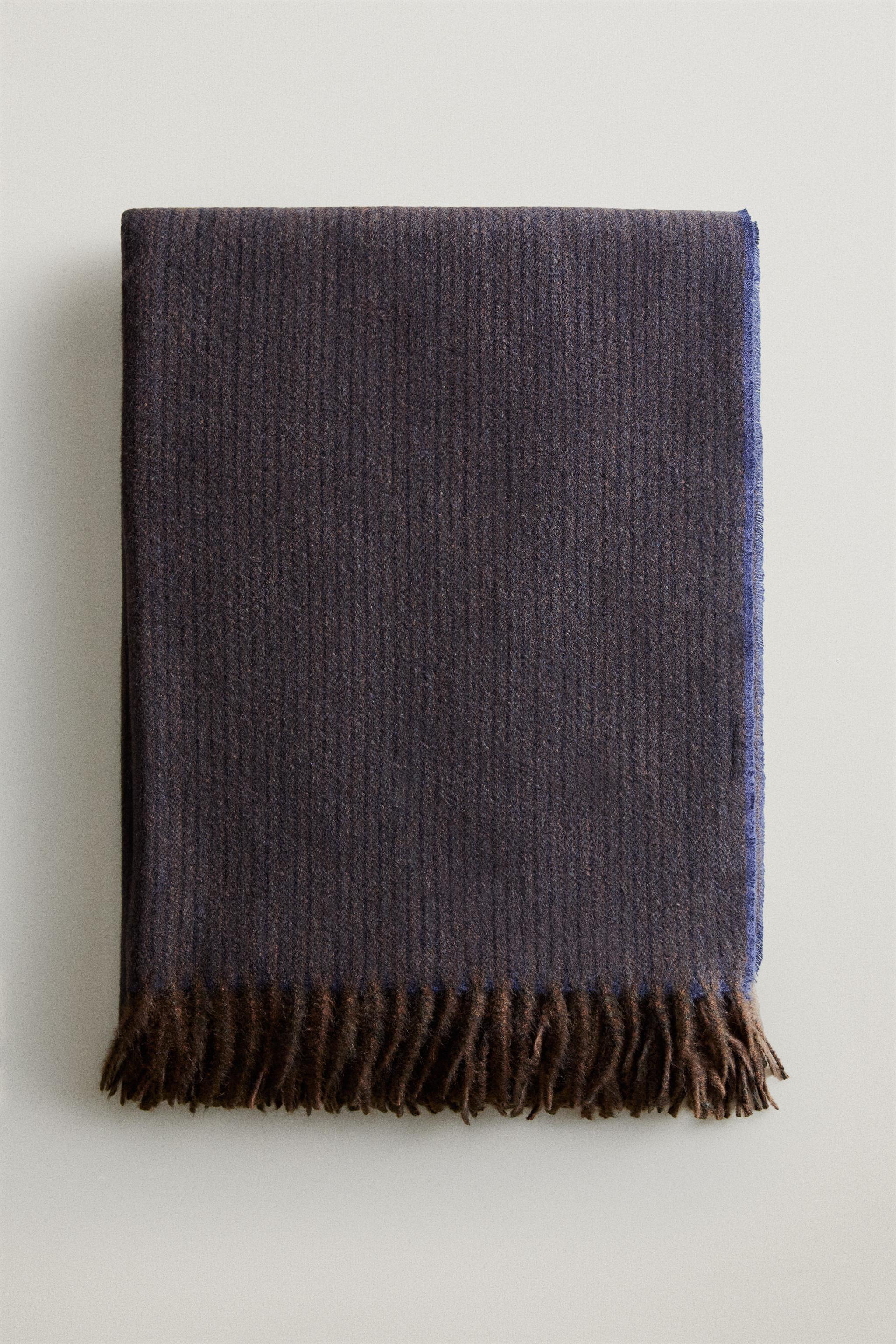 STRIPED FRINGE BLANKET - Blue | ZARA United States
