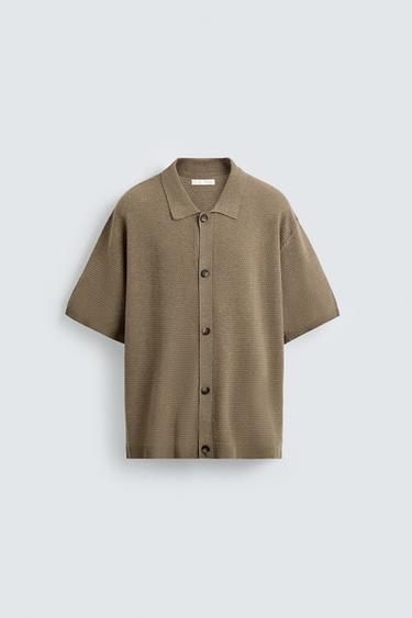 Zara TEXTURED KNIT SHIRT - Stone