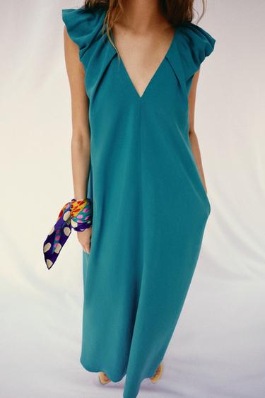 LONG DRESS WITH DEFINED SHOULDERS - Turquoise by Zara - Image 1
