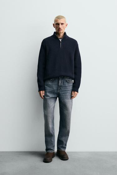 PURL KNIT QUARTER-ZIP SWEATER - Navy blue by Zara - Image 0