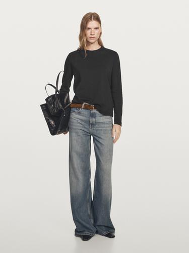 Zara 100% cotton interlock long sleeve T-shirt - Black
