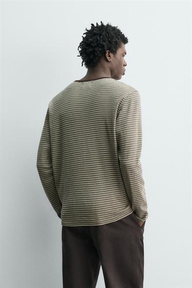 JACQUARD STRIPED T-SHIRT - Ecru / Green by Zara - Image 2