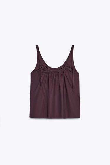 TOP EN POPELINE À NŒUDS - Bordeaux de Zara - Image 5