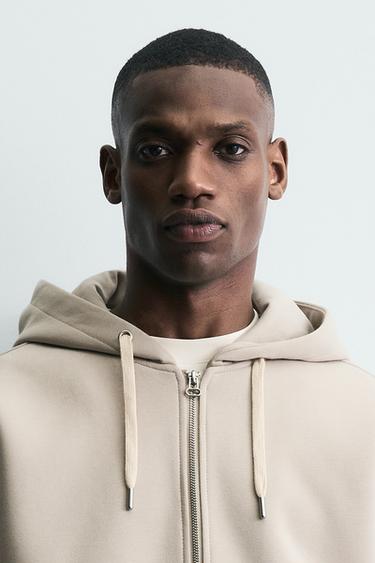 NEOPRENE-EFFECT ZIP-UP HOODIE - Stone by Zara