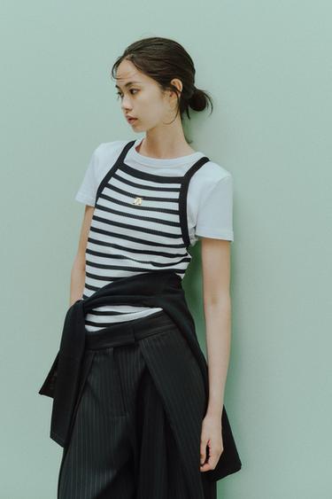 ZARA 브로치 스트라이프 탑 - Zara 스트라이프