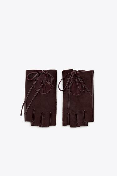 MITAINES EN CUIR EFFET FOURRURE - Bordeaux de Zara - Image 1