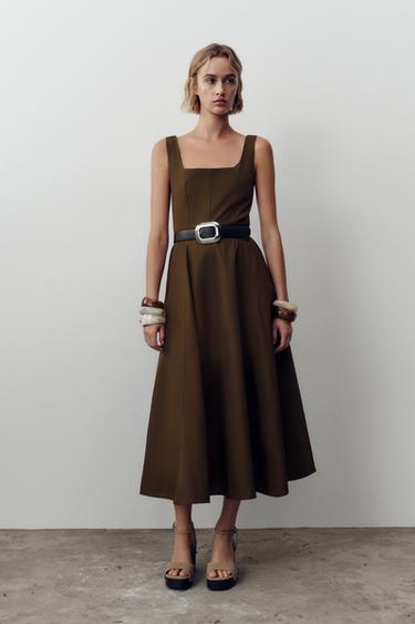 VESTIDO MIDI CINTURÓN - Marrón de Zara