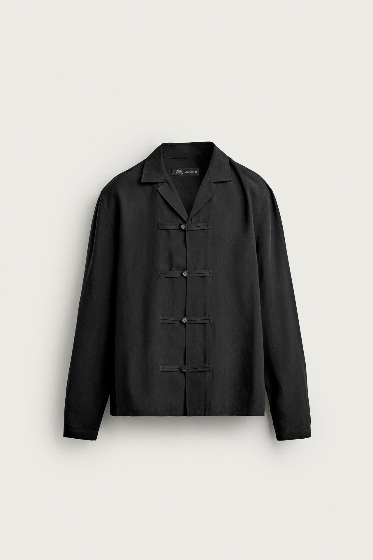 FLUID SHIRT WITH FROG FASTENING — Black