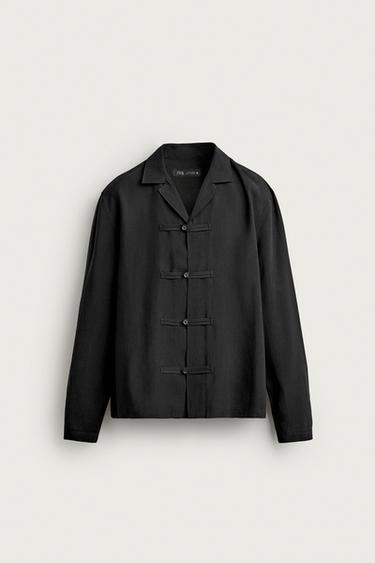 FLUID SHIRT WITH FROG FASTENING — Black 1