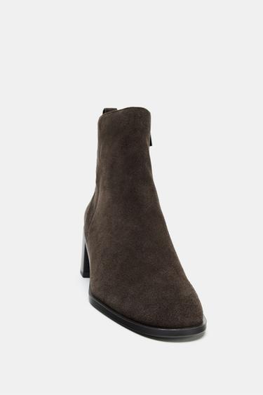 SPLIT SUEDE BLOCK HEEL ANKLE BOOTS - Brown by Zara - Image 2