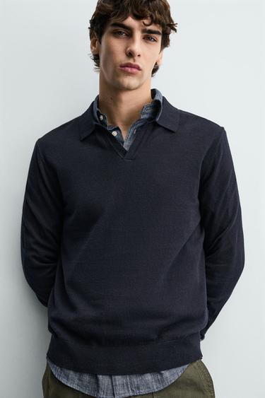 REGULAR FIT KNIT POLO SHIRT - Navy blue by Zara - Image 4
