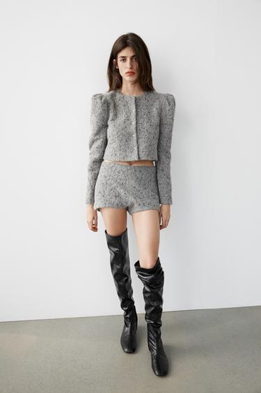 CAZADORA PELO ABALORIOS - Gris de Zara