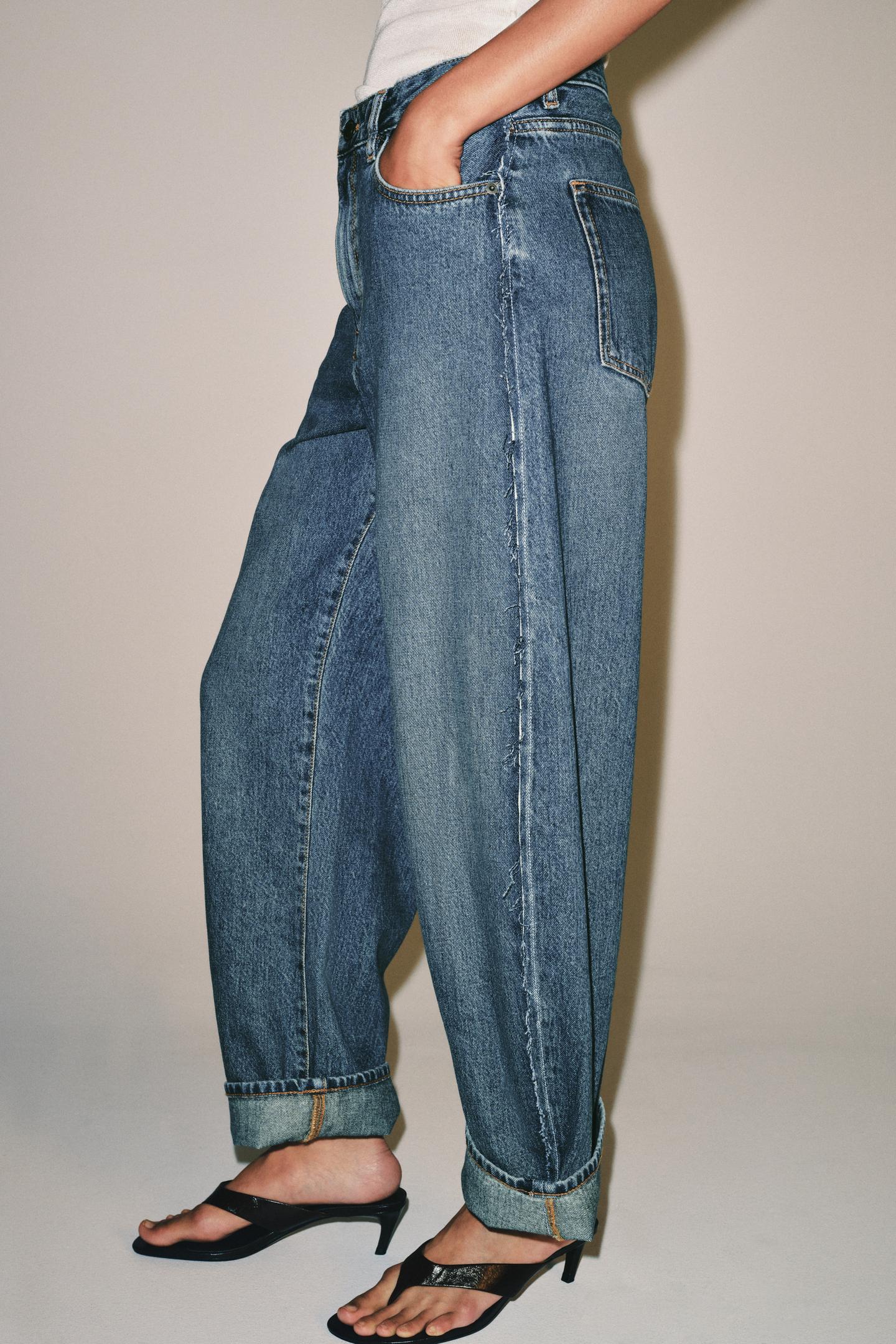 Женские джинсы Zara ZW Collection Mid-Rise Cuffed Balloon, цвет: Синий — фото 4
