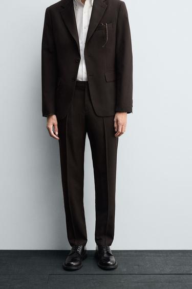 Zara WOOL SUIT PANTS - Brown
