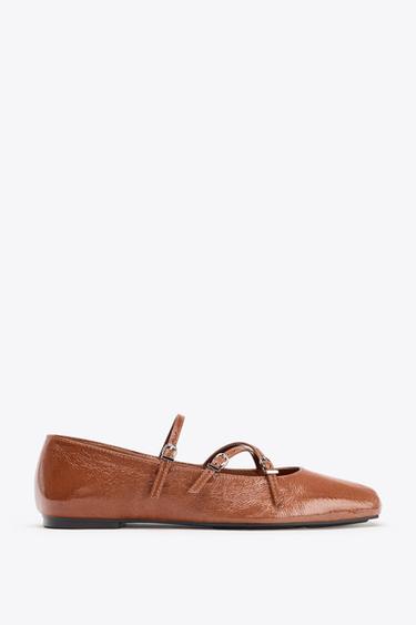 SQUARE TOE LEATHER BALLERINA - Beige by Zara - Image 0