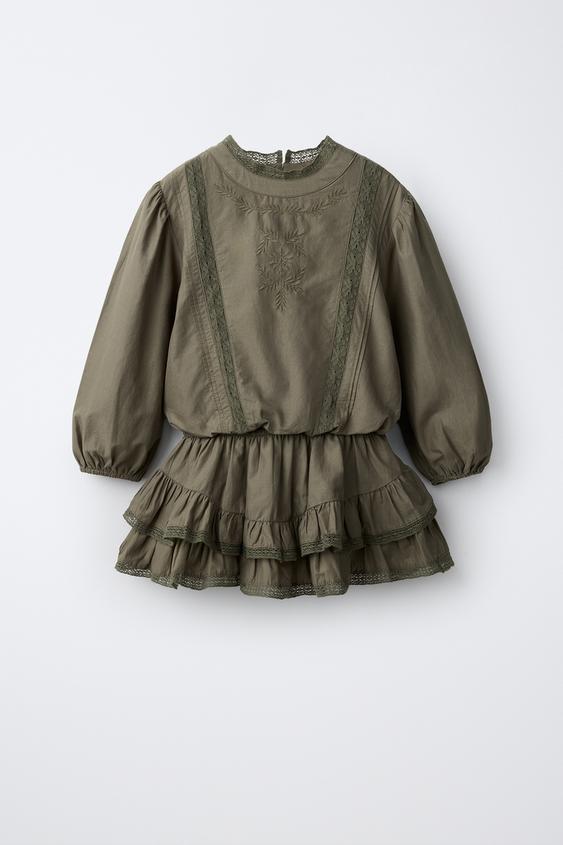 Zara LACE BOHO DRESS - Khaki - Image 0