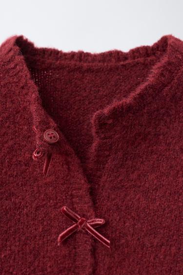 VELVET BOW CARDIGAN - Burgundy by Zara - Image 2