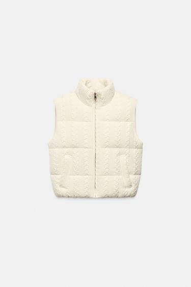 케이블 니트 패딩 베스트 - Zara 크림