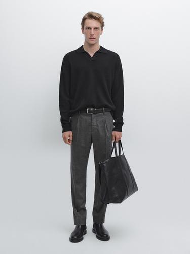 Pantalon à pinces en flanelle de laine mélangée - Gris chiné de Zara - Image 0