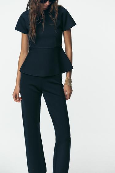 CALÇA RETA DE MALHA - Azul-marinho da Zara