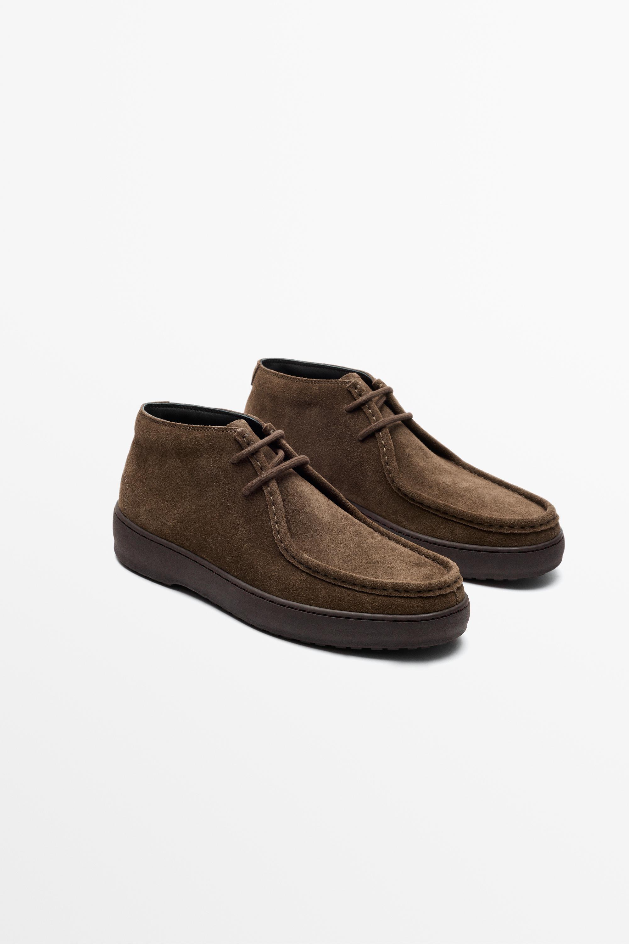 Split suede leather ankle moc toe shoe - taupe brown | ZARA United