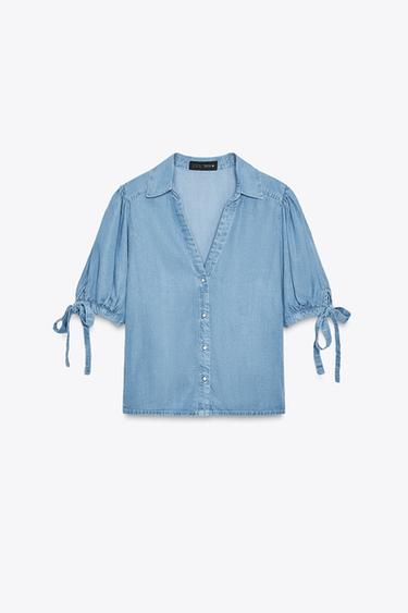 CAMISA MANGA CORTA LAZOS - Azul claro de Zara