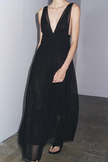 GEORGETTE DRESS WITH ELASTICATED GATHERING - Black by Zara - Image 3