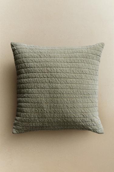 QUILTED CUSHION COVER - Light green by Zara