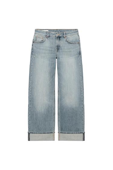 TRF LOOSE LOW-RISE FOLDED JEANS - Blue / Grey by Zara