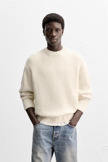 WOOL - COTTON TEXTURED SWEATER - Oyster-white by Zara