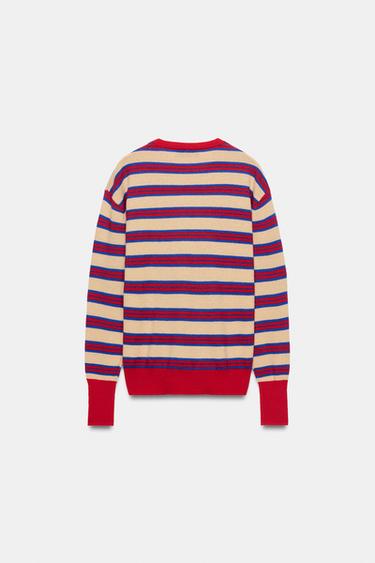 PULL À RAYURES 100 % LAINE EXTRA DOUX - Rayure rouge de Zara - Image 5