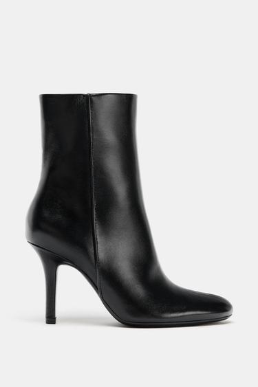 Zara LEATHER HEELED ANKLE BOOTS - Black